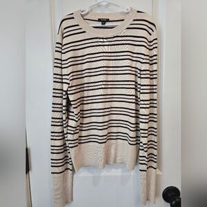 Express Beige and Brown Striped Crewneck Sweater